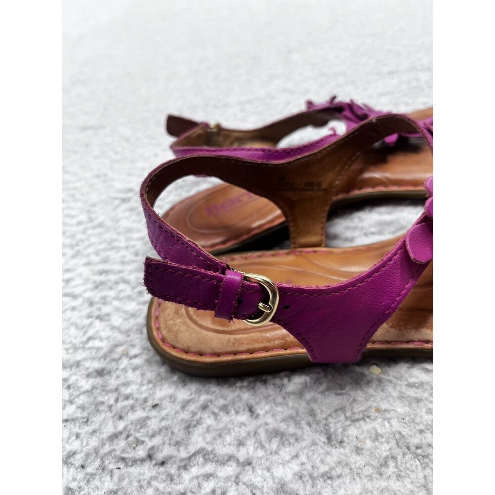 Women's Born Purple Leather Floral Thong Open Toe Side Buckle Sandals Size 8 - Picture 8 of 12